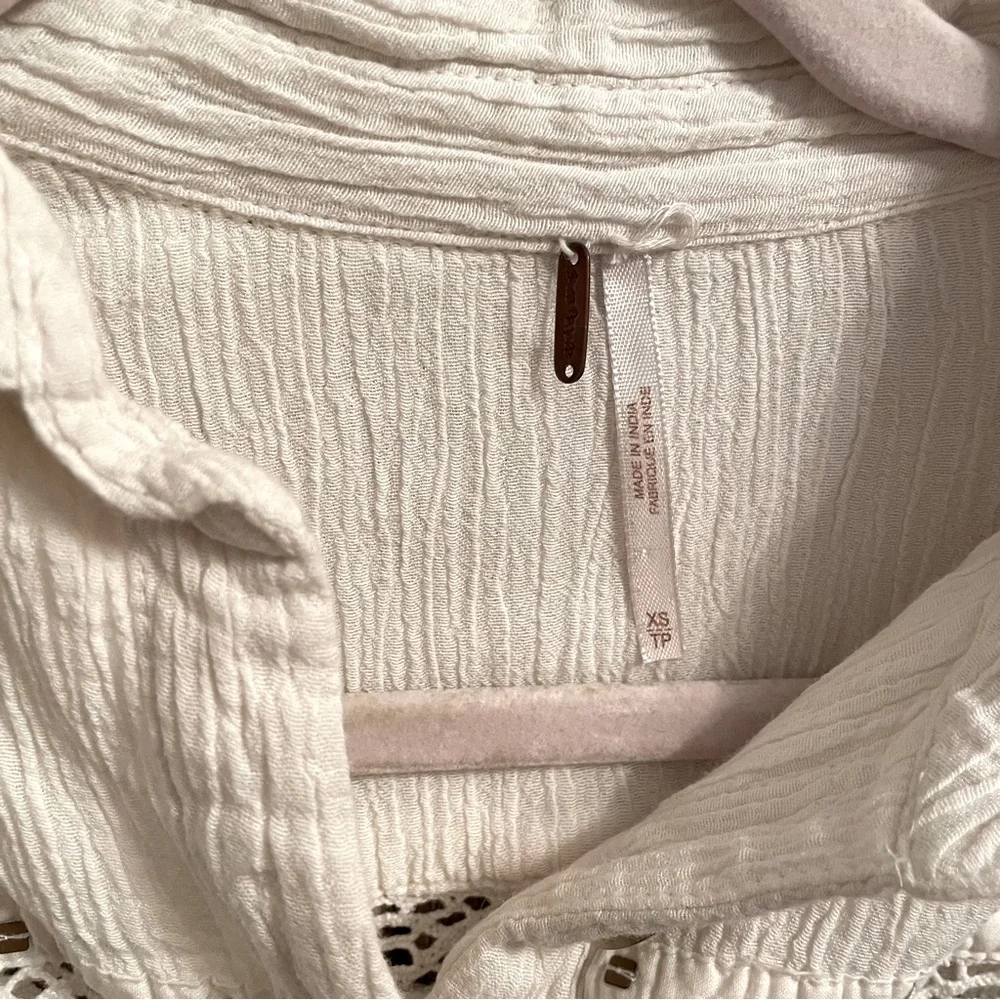 Free People Embroidered Summer Stars Ranch Style Button-Up Ivory Gauze Top XS